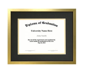 12x16 Diploma and Document Frame with Matting, Brushed Gold - Picture 1 of 12