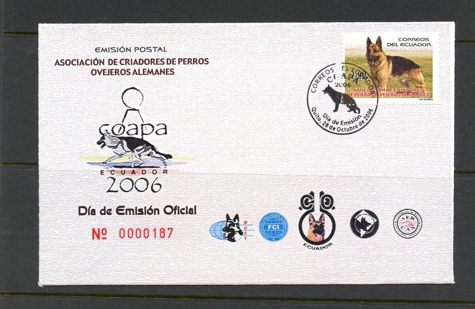 N172   Ecuador  2006   German Shephard  dogs   FDC - Image 1 of 1