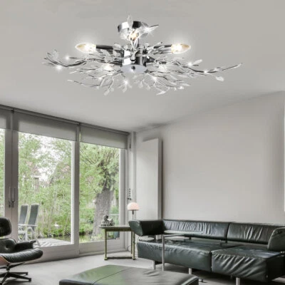 Plafoniera Floreale Design Foglie Geäst Argento Cromato 71 X 16 CM - Immagine 1 di 4