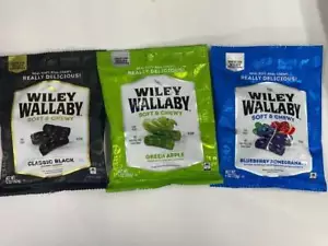 3 sacchetti Wiley Wallaby mela melograno melograno nero liquirizia morbida masticata vegana - Foto 1 di 7