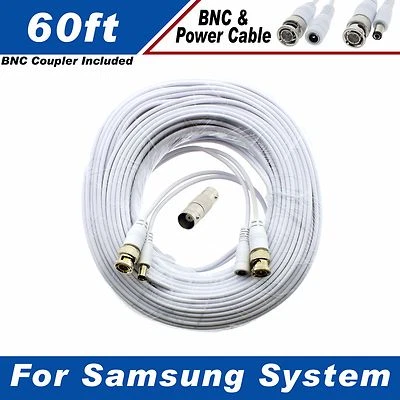 WHITE PREMIUM 60FT HIGH QUALITY BNC CABLES FOR 16 CH SAMSUNG SYSTEMS SDS 5101 - Image 1 of 4