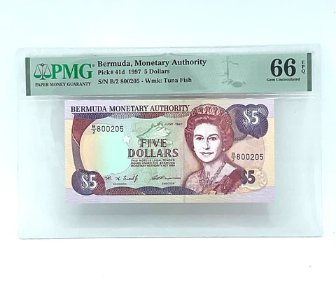 Bermuda $5 (Five Dollars) 1997 Pick# 41d PMG 66  EPQ Gem Uncirculated R#8 Cover