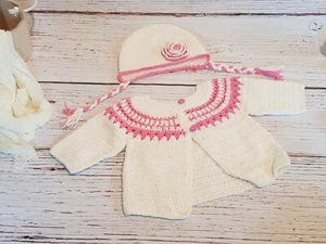 Baby cardigan and hat, Handmade, Crochet, Soft, Off - White, 0-3 months - Picture 1 of 2