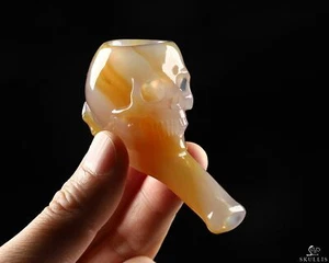 3,1" Premium Brasilianischer Achat Handgeschnitzt Kristall Schädel Pfeife, Kristall Heilung - Bild 1 von 9