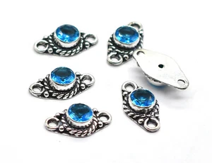 2 Pc 20X11mm Blue Topaz Connector Pendent 2 Loop Bezel Antique Silver Plated - Picture 1 of 3