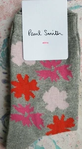 Paul Smith Women Italian Socks Juniper Floral Light Grey K953 One Size CottonMix - Picture 1 of 5