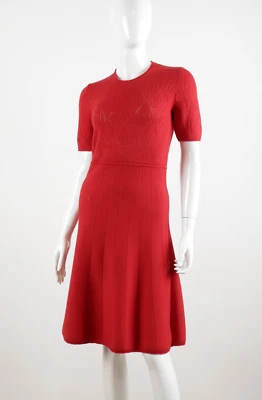 Gucci Size S GG Monogram Perforated Red Wool Short Sleeve Dress - Image 1 of 4