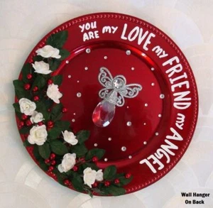 Love Friend Angel Plate Wall Hanging NEW 12.9" Crystal Angel Silk Flower AF01 - Picture 1 of 2