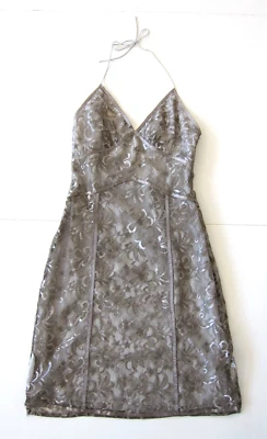 Vestido Express Plateado Encaje Floral Satinado Cuello en V Halter Imperio Mujer Talla 8 Foto 1 de 4