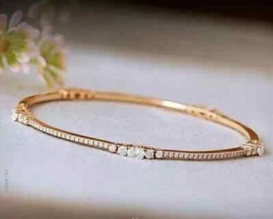 5Ct Round cut Real Moissanite Women Tennis Bangle Bracelet 14k Rose Gold Plated - Picture 1 of 2