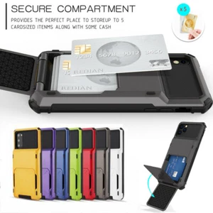 Card Holder Case For iPhone 15 11 12 13 Pro Max Shockproof Mini X 8 7 14 Plus SE - Picture 1 of 14
