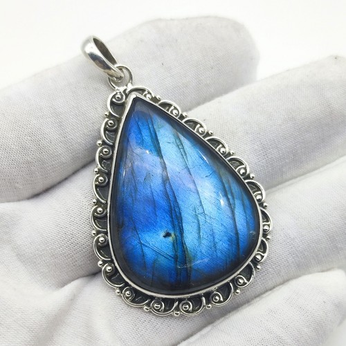 VETEMENTS AAA+ Top ciondolo pietra preziosa labradorite blu argento sterling 925 gioielli fatti a mano