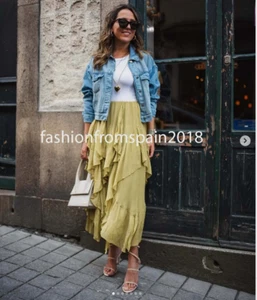 ZARA NEW WOMAN MID-RISE MIDI ASYMMETR. ZW RUFFLED SKIRT OLIVE GREEN 0148/042/515 - Picture 1 of 5
