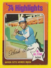 1975 Topps #1 Hank Aaron Sets New All-Time Homer Mark All Star