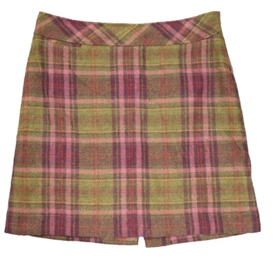 L.L. Falda a Cuadros Mezcla de Lana Frijol Hasta la Rodilla Cremallera Lateral Forrada Academia Rosa 12P Foto 1 de 4