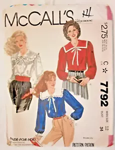 Vintage OOP McCall's Pattern 7792 Misses' Blouse Tops Sewing Craft Project (H) - Picture 1 of 2