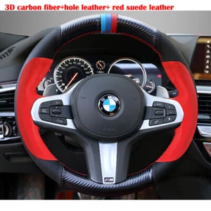 Carbon Fiber&Suede Leather Steering Wheel Hand-stitch on Wrap Cover For BMW G12 - Picture 1 of 7