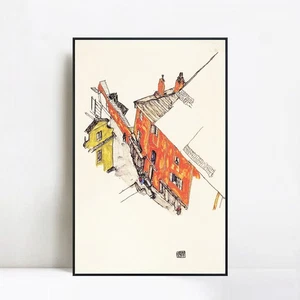 Framed Canvas Giclee Print House by Egon Schiele Wall Art Home Office Decoration - Picture 1 of 22