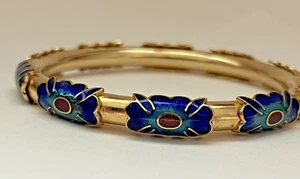 Vintage Cloisonne Armreif blau Emaille Blume goldfarben - Bild 1 von 4