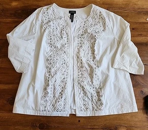 Catherines Jacket Womens 4X White Open Front Cardigan Sequins Accents Lined - Picture 1 of 9