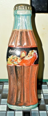 Vtg Coca Cola Christmas Santa Claus 1998 Tin Container 12'' Tall Bottle Shape - Image 1 of 4