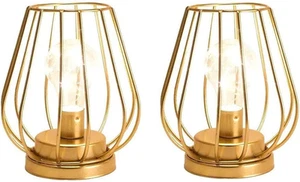 TRIROCKS 2 Set Ofmetal Battery Operated Lamp 7'' Tall Mini Cage Shape Cordles... - Picture 1 of 12