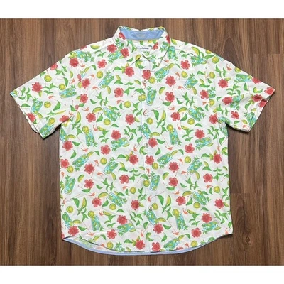Tommy Bahama Mojito Bay Island Zone Hawaiian Shirt Drink Print White Sz L - Image 1 of 4