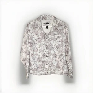 Carole Little Woman Linen Jacket Women’s Size Plus 1X White Floral Jean Y2K - Picture 1 of 7