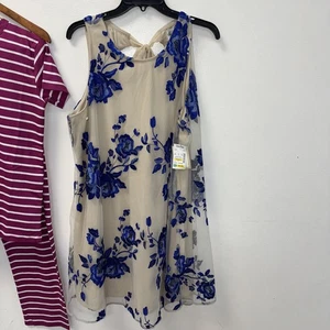 Beige By eci -Blue Rose Embroidered Dress XL - Picture 1 of 5