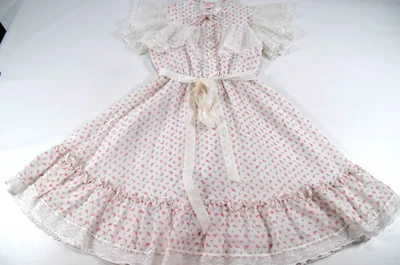 Vintage Ruth of Carolina Dress Girls Size 8 White w/ Pink Flowers & White Lace - Image 1 of 4