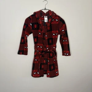 Spiderman Boys Size 8 Medium Soft Bath Robe Red Black Hooded With Belt Fleece E4 - Picture 1 of 7