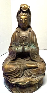 Vintage Bronze Guan Yin Kwan Yin Goddess Buddhist Statue Sculpture - 7" - Picture 1 of 9