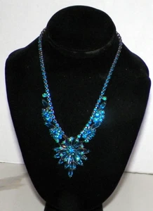 VINTAGE JULIANA BLUE & GREEN RHINESTONE DANGLE NECKLACE - Picture 1 of 10