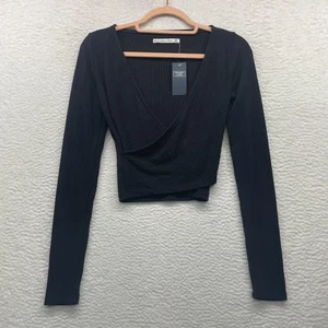 Abercrombie and Fitch Top Womens XS Long Sleeve Ribbed Wrap Cropped Shirt - Picture 1 of 10
