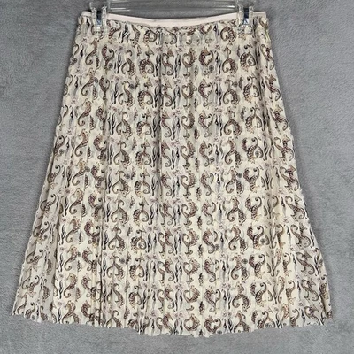 Tory Burch Pleated Seahorse Skirt 100% Silk Size 2 Cream Lined - Image 1 of 4