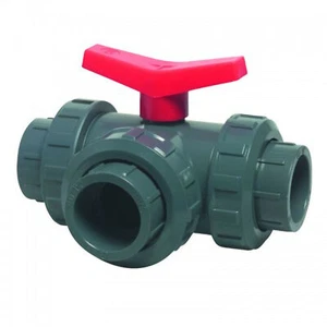 3-Wege Kugelhahn mit T-Bohrung 40 mm / PVC T-Kugelhahn Sperrventil Fitting - Bild 1 von 1