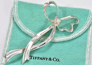 Cinta de arco plateada vintage Tiffany & Co presente broche de 3,5" pin raro elegante dama - Imagen 1 de 8