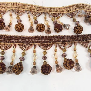 Braun seidig Quaste Quaste Fransenborte Ball Knoten Perlen österreichischer Palast 57" 1,6 Yard - Bild 1 von 4