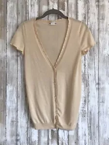 J.Crew federleichte Kaschmir Kurzarm Strickjacke beige XS Rüschen selten Knopf - Bild 1 von 8