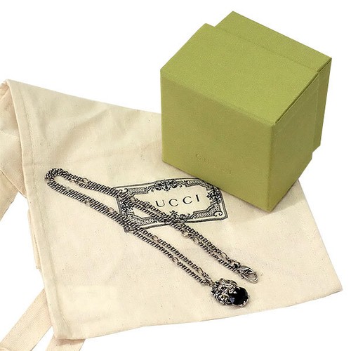 Collana Cristallo Testa di Leone GUCCI Cristallo Nero GG Lunghezza Catena Uomo 600mm