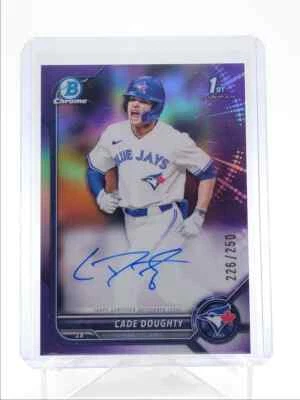 CADE DOUGHTY 2022 BOWMAN CHROME DRAFT 1ST PURPLE REFRACTOR AUTO 226/250 - Image 1 of 2