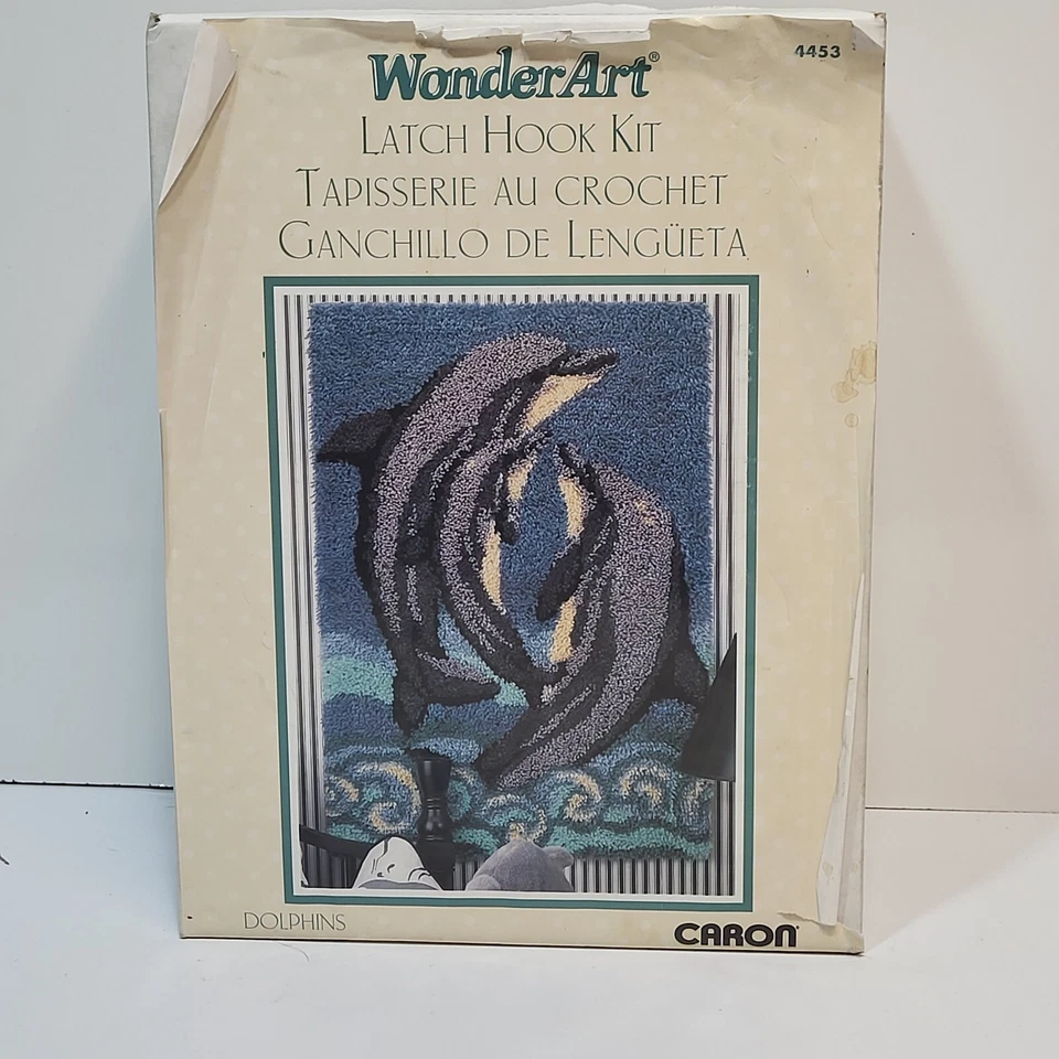 Caron Wonder Art Latch Hook Kit 4453 Dolphins 27 X 40 Vintage Old Stock