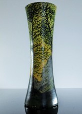 Art Nouveau Legras: VASE PAINT AU PAYSAGE FORET FAIT A LA MAIN début XXème