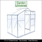 Greenhouse Silver Aluminium Polycarbonate Inc Free Base Garden Universe 6' x 4'