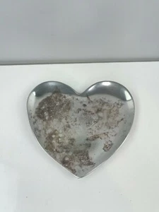 Pottery Barn Silver Valentine Heart Shape Dish 5" Reflective Tarnished Metal - Picture 1 of 2