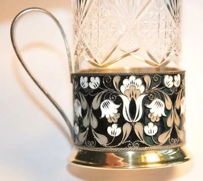 SOVIÉTICO RUSO 875" PLATA MACIZA ESMALTE TÉ VIDRIO SOPORTE TAZA CÁLIZ KOVSH CUENCO  Foto 1 de 4