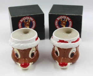 2 Vtg Rudolph Reindeer Ceramic Mug Robert L May Co Applause Christmas Chippy - Picture 1 of 15
