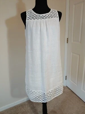 Mini vestido Cynthia Rowley XS linho sem mangas praia costeira crochê renda LEIA - Imagem 1 de 4