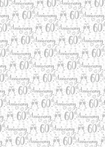 2 Sheets Diamond 60th Wedding Anniversary Wrapping Paper Champagne Glass (P-W140 - Picture 1 of 2