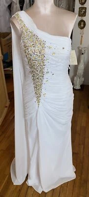 #111 Jol-allure One Shoulder Wedding Gown Loaded With Crystals. NWT Sz 8 - Image 1 of 4